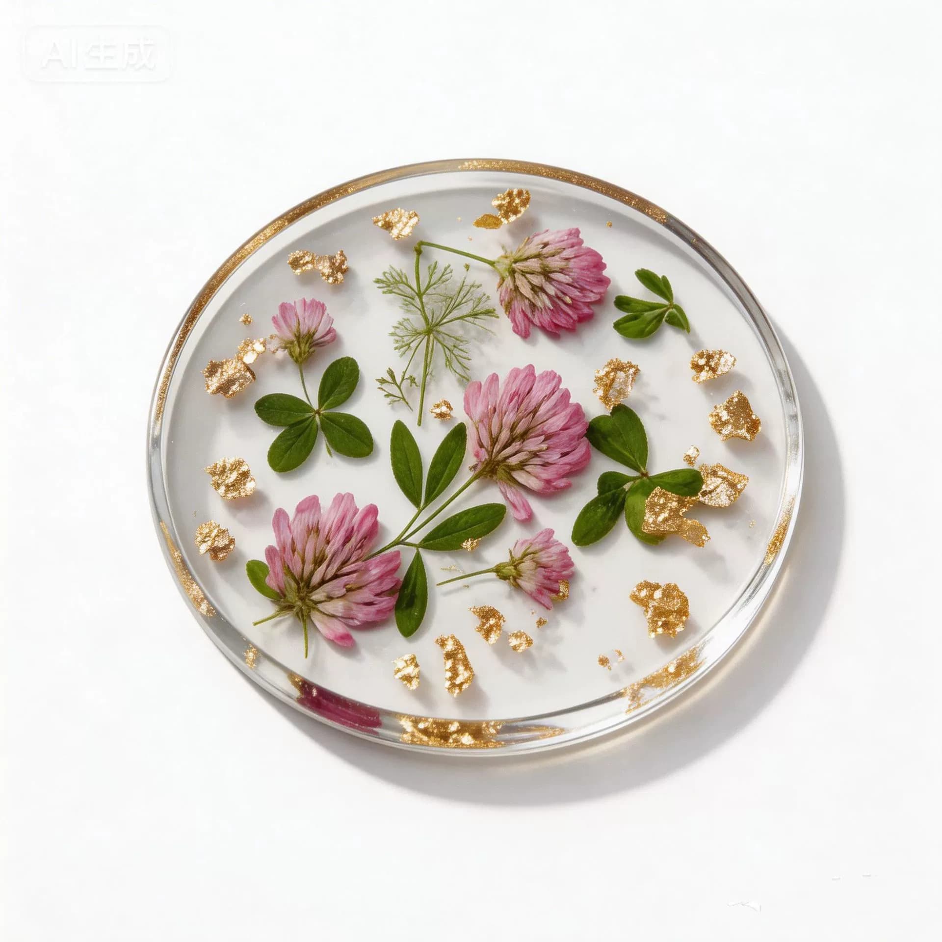 Cross-border Floral Print Coaster Decorative Ornament Mother's Day Gift Transparent Acrylic Flower Round Decoration