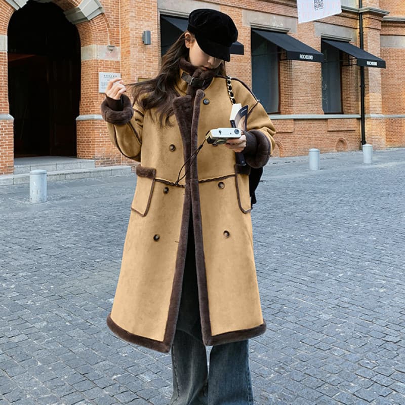 Women's Sherpa Coat Winter Thick Warm 2025 New Faux Fur One-Piece Mid-Length Maillard Suede Overcoat