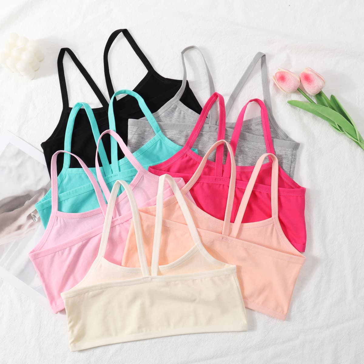 Girls' Training Bra Vest for Development Stage, Ages 7-13, Primary & Middle School Students, Thin Summer Backless Design