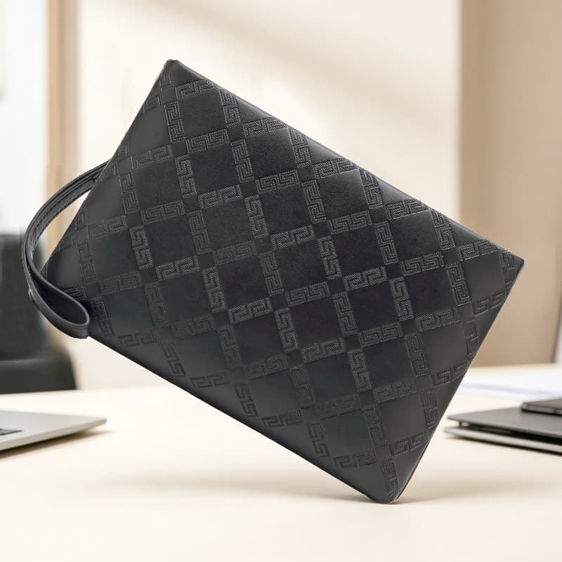 New Southeast Asian Men's Clutch Bag Embossed Handheld Bag Diamond Pattern Soft Leather Large Capacity Fashion Handbag iPad