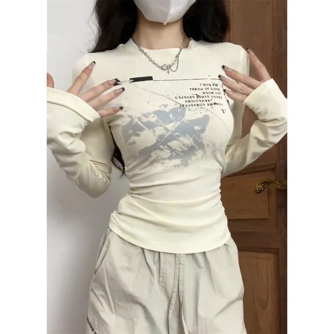 American Retro Slim Fit Spicy Girl T-Shirt Women Spring/Autumn/Winter Printed Inner Wear Base Layer Shirt Clever Short Style Top Trendy