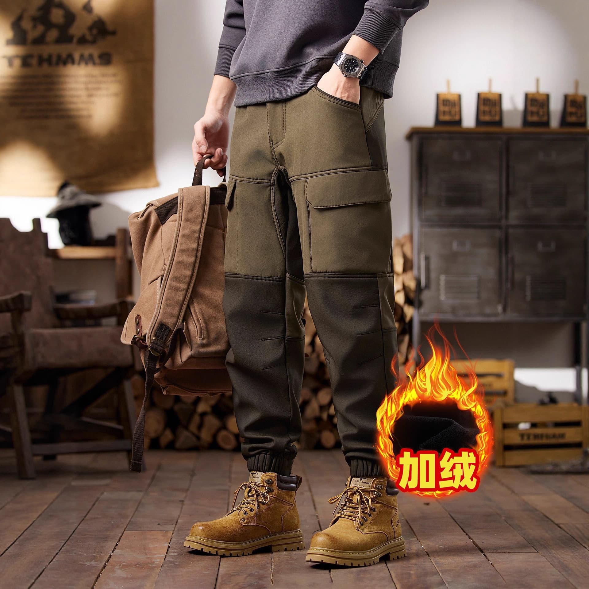New men's velvet American retro trendy casual pants outdoor mountain style multi-pocket trendy brand overalls for men 9901