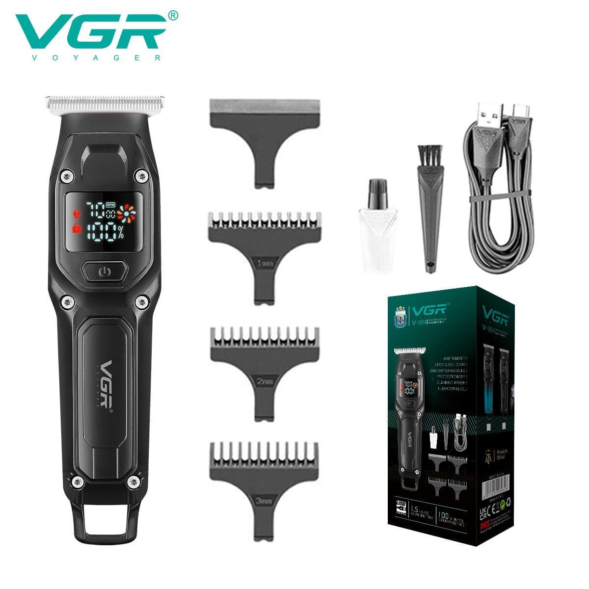 Electric Charging Hair Clipper Professional Digital Display Men's Haircut Device Stainless Steel Blade Non-Waterproof Brush Motor
