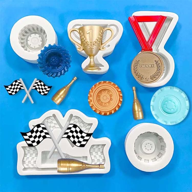 Silicone Mold 3D Racing Tire Trophy Medal Chocolate Candy Cake Topper Clay Resin Mold