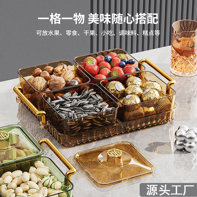 Divided Fruit Tray - Elegant Light Luxury Home Living Room Dried Fruit Snack Candy Box Plastic Serving Tray