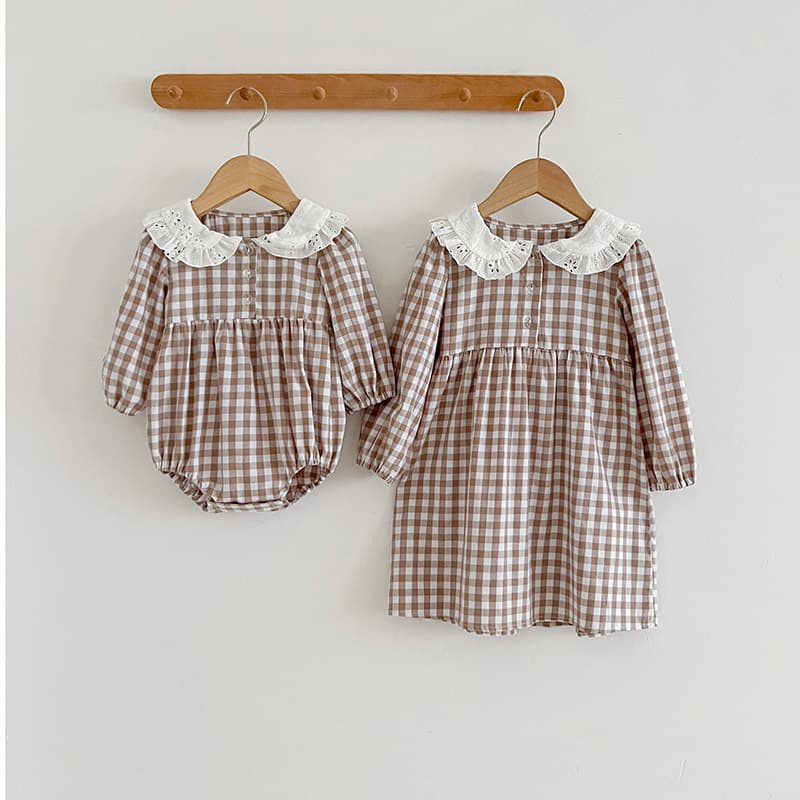 Korean-style Baby Girl Romper Infant Doll Collar Plaid Long Sleeve Jumpsuit Girls Dress Sisters Outfit Spring Autumn New