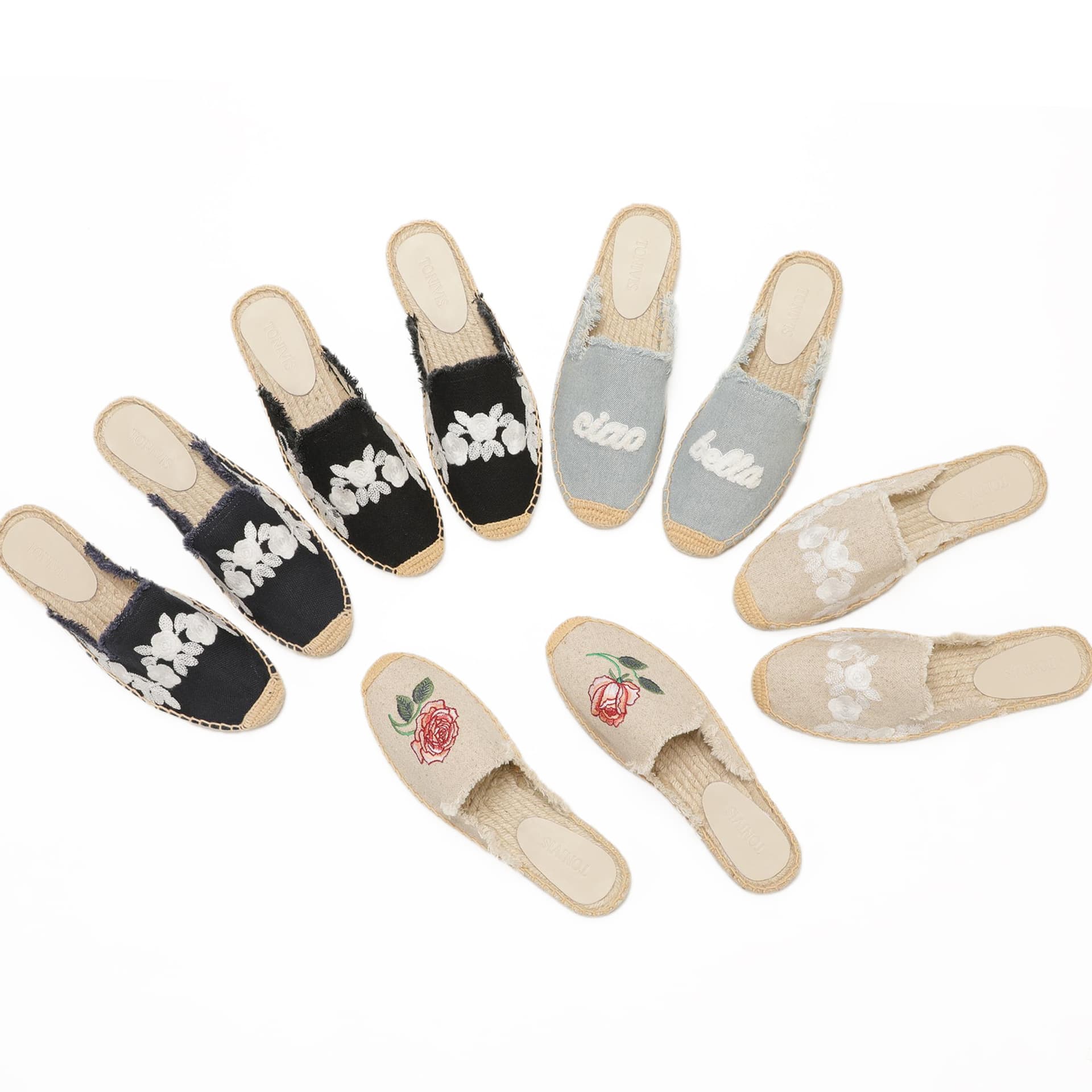 Women's Half-Slippers with Straw and Linen Soles, Closed-Toe Fabric Slippers for Vacation, Embroidered Ethnic Style Flat Sandals, Fisherman's Shoes