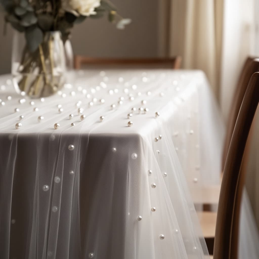 Cross-border Amazon Outdoor Wedding Table Runner Pearl Tulle Festival Party Wedding Decoration Home Table Runner