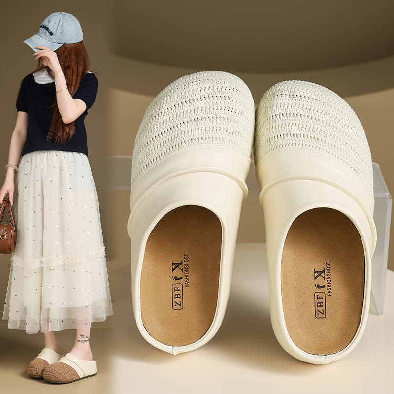 Cloud-Like Thick Sole Half Slippers Women Summer Outdoor 2026 New Woven Breathable Slip-on Mules
