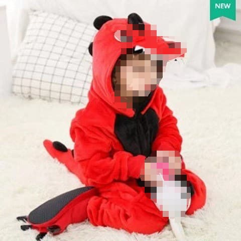 Dinosaur Pajamas, Autumn/Winter Flannel Animal Short-Sleeve Home Wear, Cross-Border Bodysuit, Performance Costume, Parent-Child Outfit