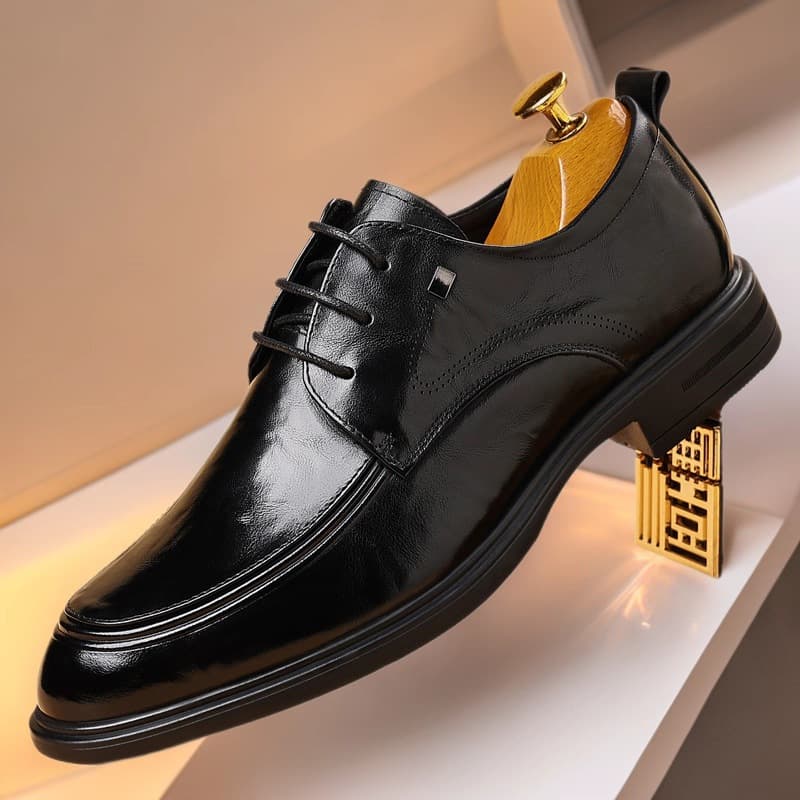 New Top Layer Cowhide Men's Business Casual Leather Lace-up Pointed Toe Shoes Soft Sole Breathable Loafers