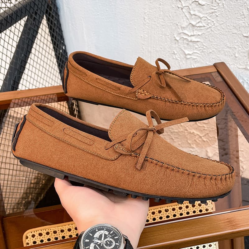 Men's Driving Shoes Casual Loafers British Style Spring Leisure All-Match Velvet Leather Shoes Comfortable Breathable