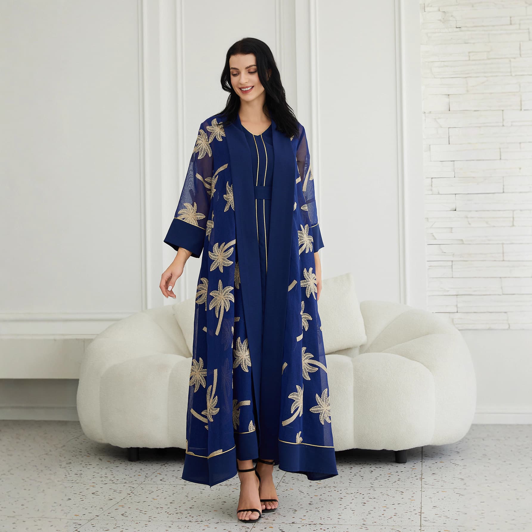 Nc84 Cross-Border Trade Embroidered Robe Fashion Two-Piece Cardigan Dress