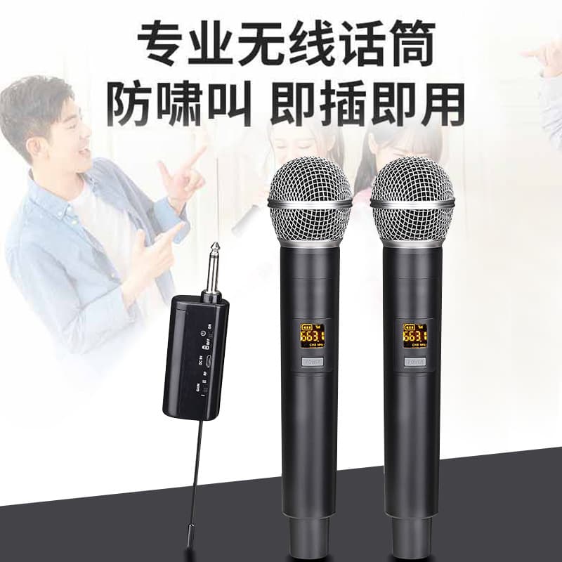 Wireless Microphone One-to-Two Handheld Stage KTV Professional Singing Home Wireless Microphone for Computer and Live Streaming