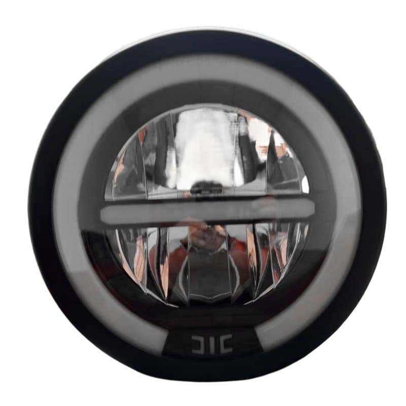 Motorcycle Retro Modified LED Round Headlight Harley Assembly with Daytime Running Light and Demon Eye Ring