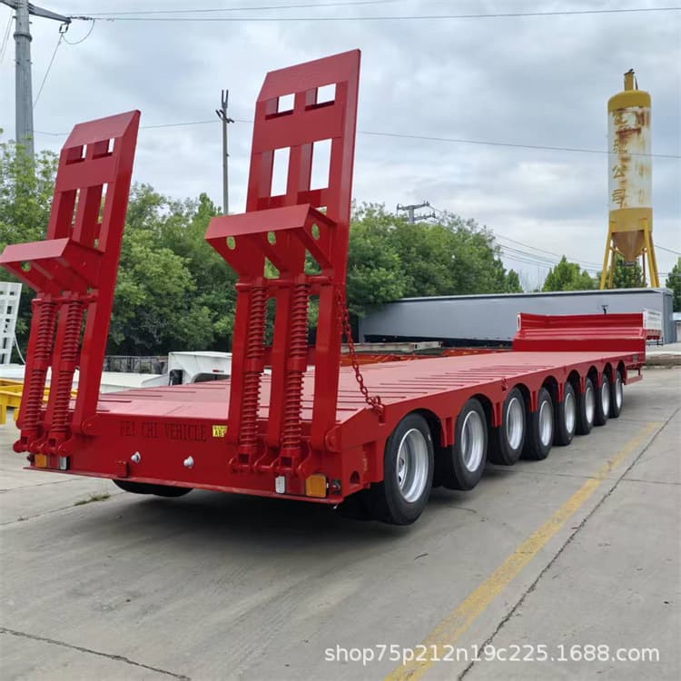 Export 18-meter long 3-meter wide 8-axle low-bed transport semi-trailer, rear three axles equipped with air suspension