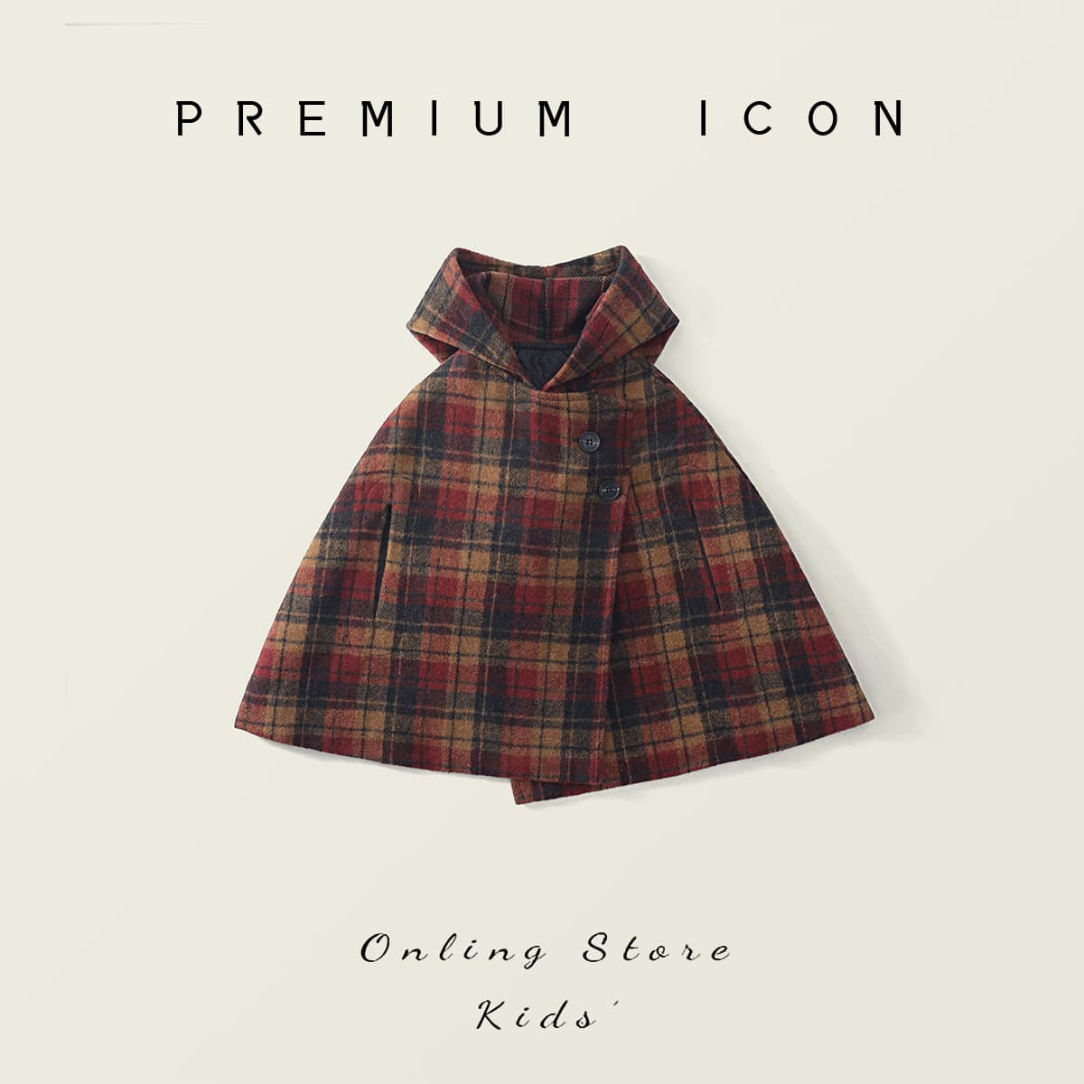 2025 Winter New Kids' Korean-style Plaid Cape Coat with Hood, Thickened Cotton-padded for Girls, Cross-border