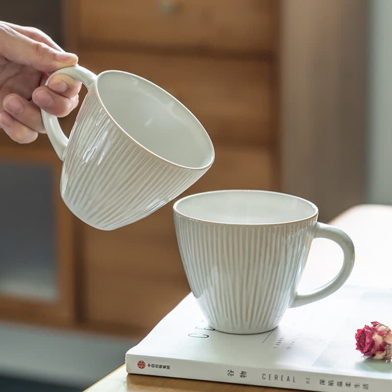 Vintage Embossed Ceramic Mug Office Coffee Cup Home Creative Simple Drinking Cup Living Room Tea Cup