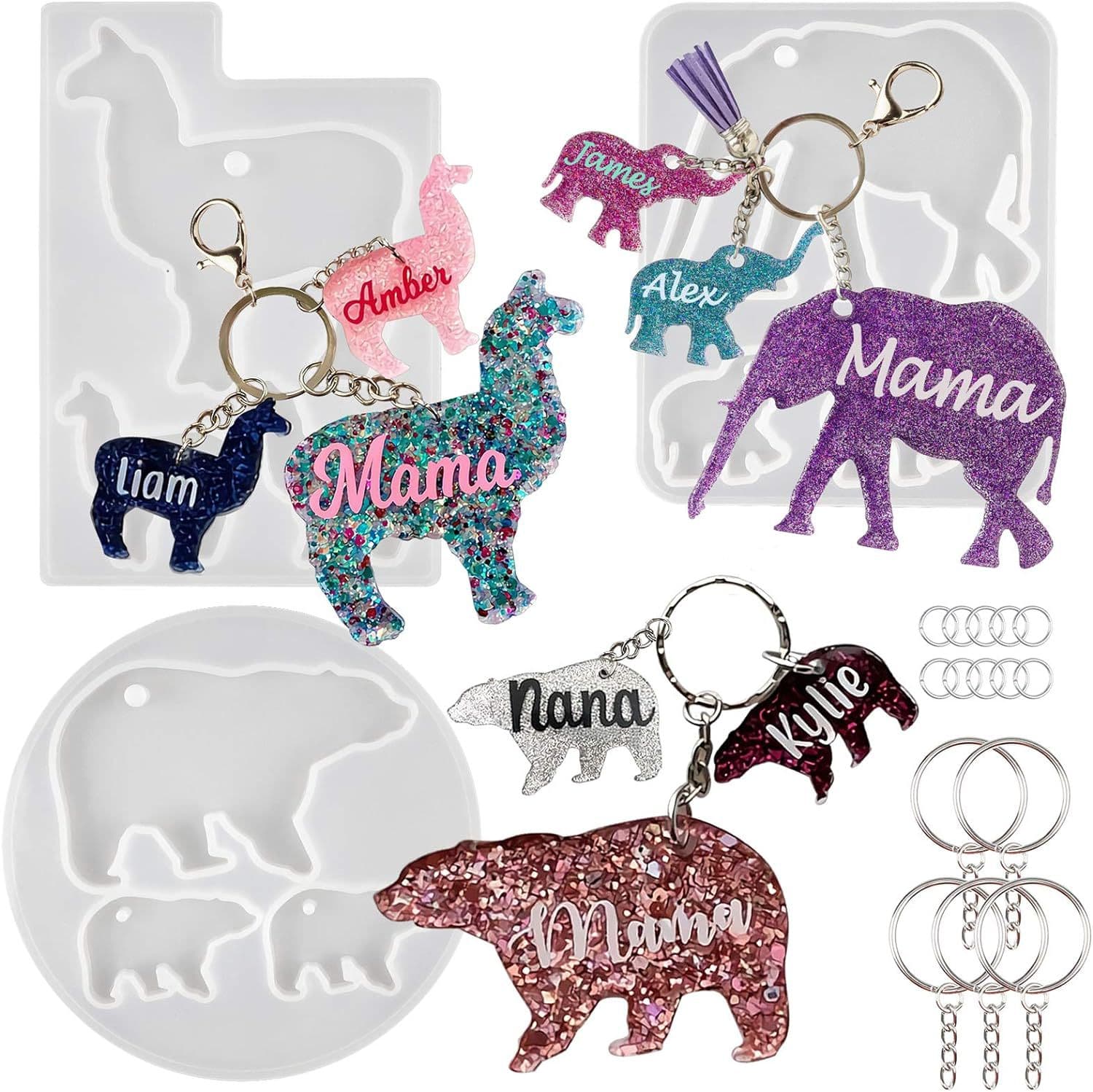 Animal Pendant Resin Silicone Mold, Crystal Epoxy DIY Alpaca Elephant Polar Bear Keychain Charm