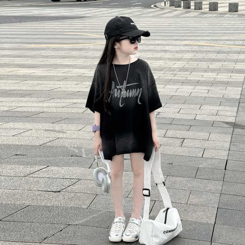 [Qiao Nika] Girls short-sleeved T-shirt pure cotton summer dress fashionable girl medium and large children half-sleeved round neck summer top