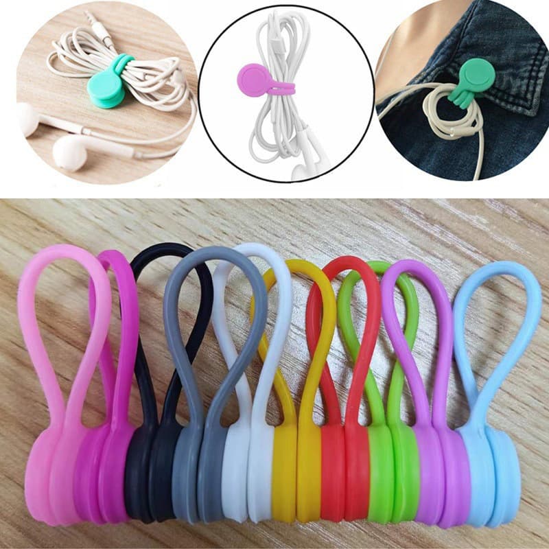 Creative magnetic cable organizer silicone magnetic tape cable organizer magnetic cable winder cable tie refrigerator magnet storage clip