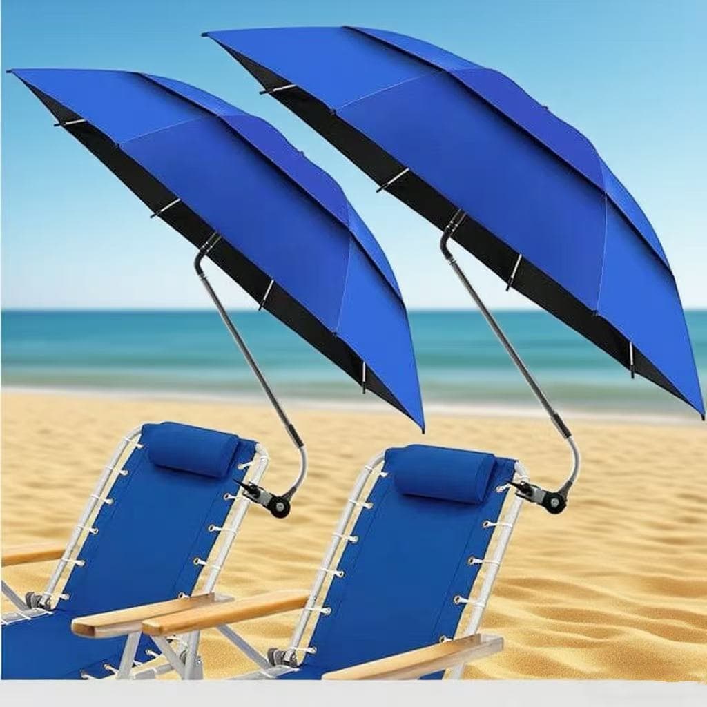 23-inch Breathable Double-Layer Beach Umbrella with Clamp, 360° Adjustable Portable Beach Umbrella