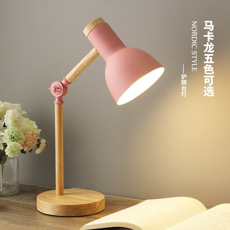 Nordic Desk Lamp Eye-Caring Table Light for Dormitory Bedroom Simple Macaron Wooden Nightstand Light
