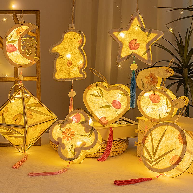 2026 New Year Lantern Festival Rabbit Lantern Fish Lantern Children's DIY Craft Materials New Style Ancient Style Floral Grass Lanterns