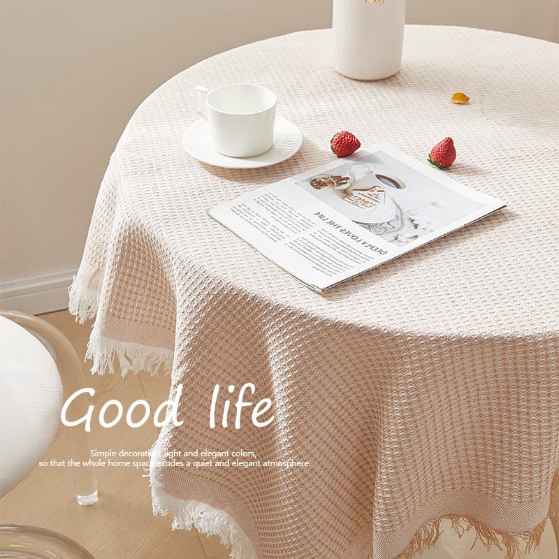 Light Luxury High-end Sense Cotton and Linen Tablecloth Small Round Table Coffee Table Table Mat Nordic Style Photo Background Cloth Tassel Ins Tablecloth