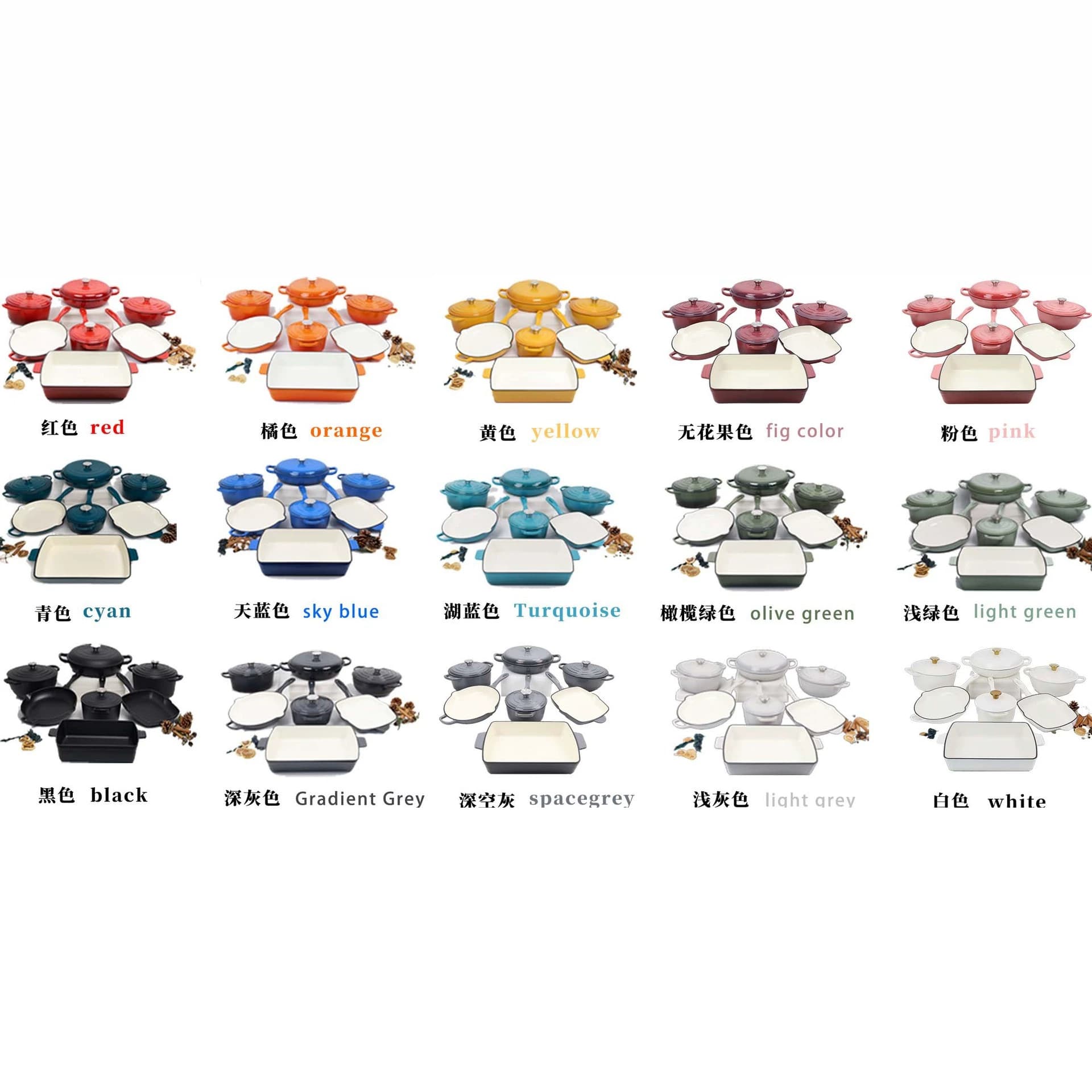 Multiple Colors Cast Iron Enamel Pot 7-Piece Set, Household Multi-Function Soup Pot, Non-Stick