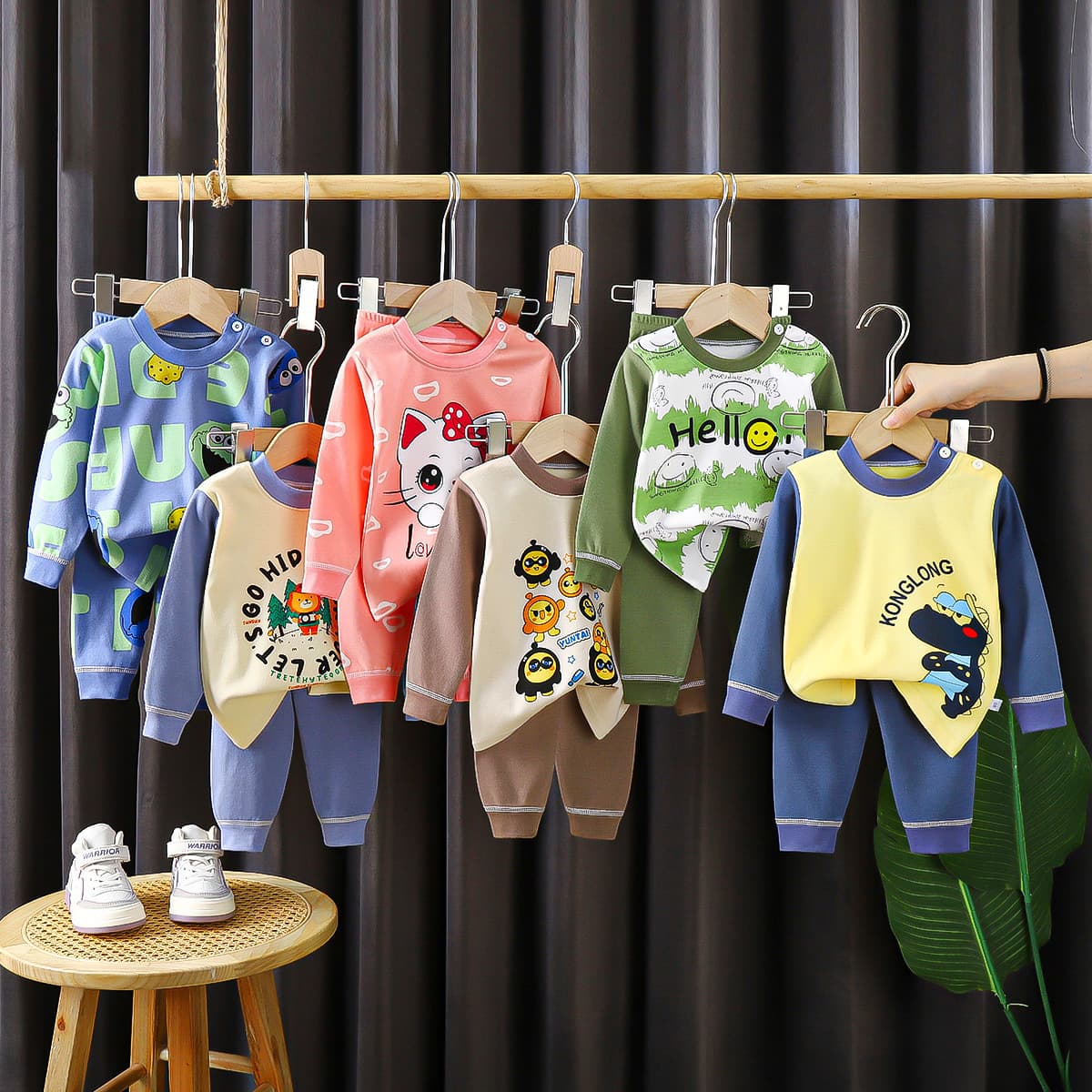 2025 Autumn/Winter New Children's Cotton Long Johns Set for Boys and Girls, Baby Homewear Wholesale