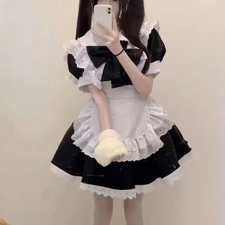 Cute Maid Uniform Cosplay Apron Set Soft Princess Lolita Uniform Short Size Doll Costume Korean Style Housekeeper Outfit