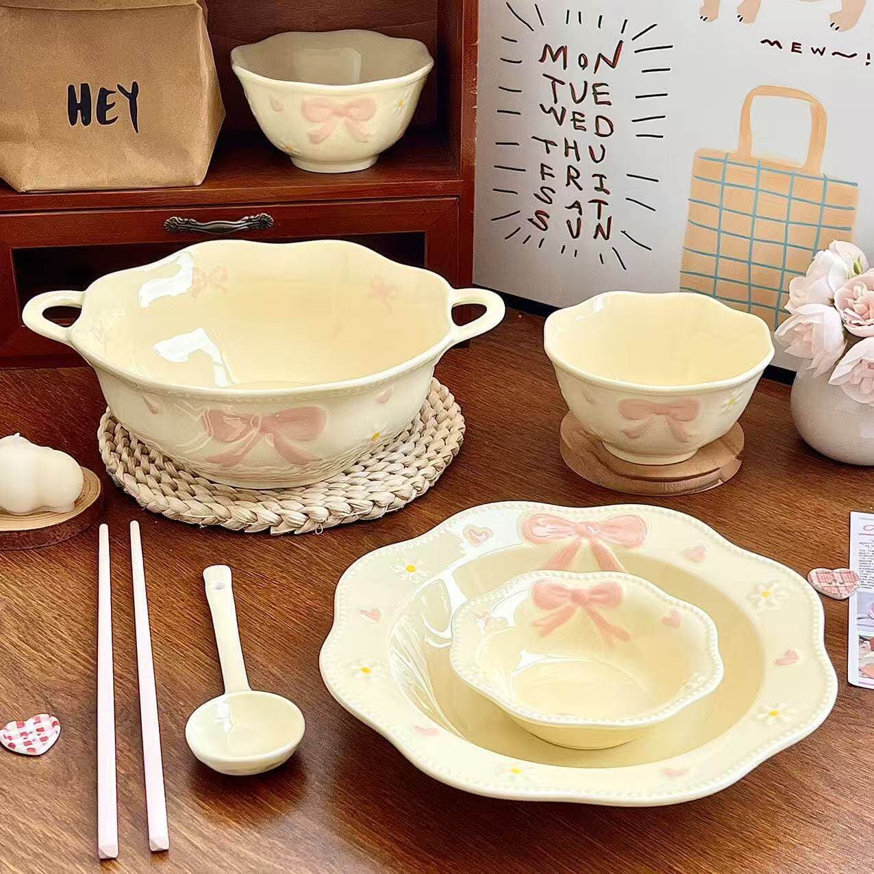 Bowls, plates, chopsticks and bowls, beautiful bowls for girls, high-looking bowls and chopsticks set, single set, bowls, plates and tableware set