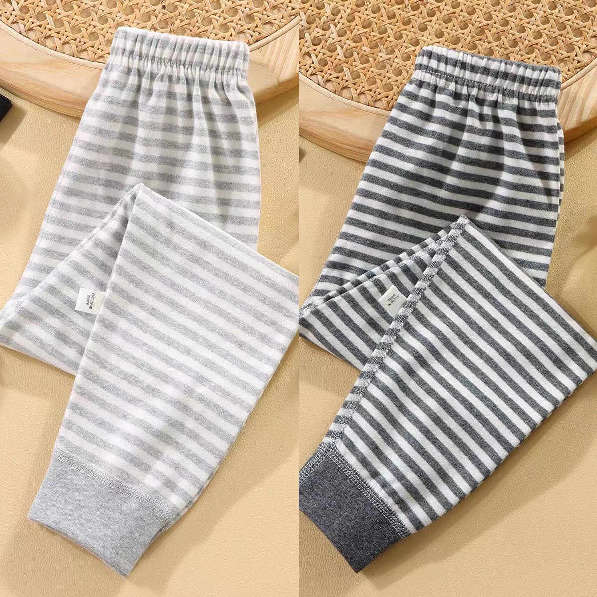 Unlined Pure Cotton Children's Striped Pajama Pants for Mid-to-Large Kids in Autumn/Winter