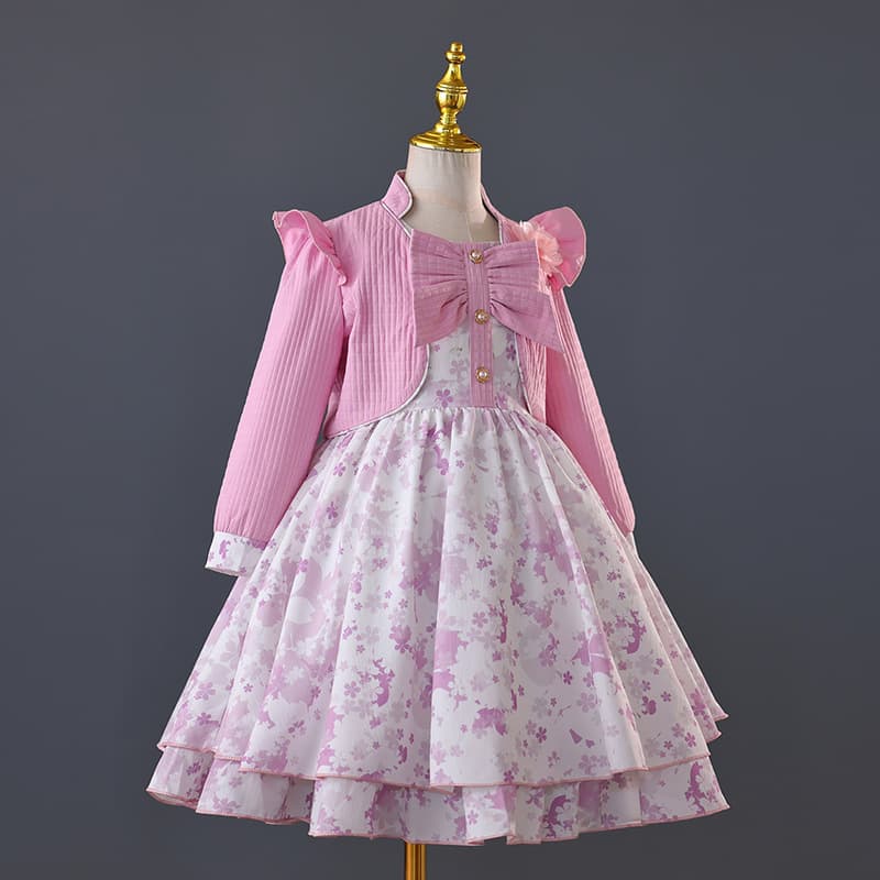 Girls Sweet Princess Dress 2025 New Autumn Children's Dress Set Pink Bow Dress
