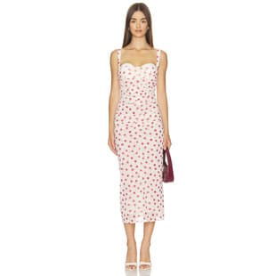 Cross-border Women's Lace Patchwork Dress French Floral Print Spring Summer Camisole Maxi Dress Sweet Style Polka Dot Dress