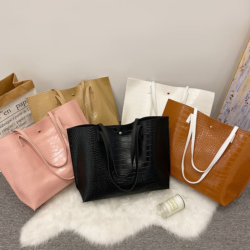 Tote Bag 2023 Korean Style Crocodile Texture Tote Bag Trendy Large Capacity Women's Bag Wholesale