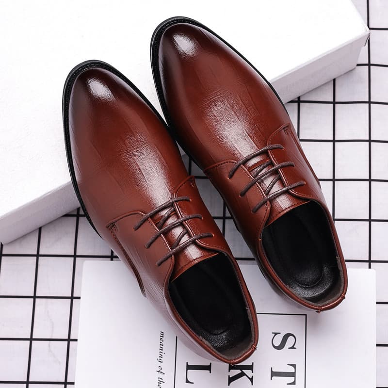 British Business Pointed-Toe Men's Leather Shoes, Casual Trendy Men's Shoes, Formal Lace-Up Korean Style Men's Wedding Shoes, Drop Shipping