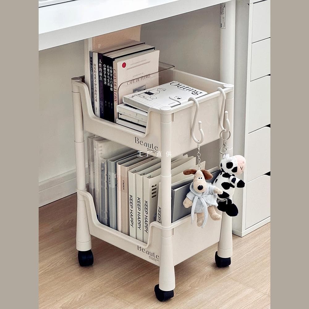Under Table Movable Cart Storage Rack Desk Wheeled Book Snack Storage Rack Floor Table Side Bag Organizer