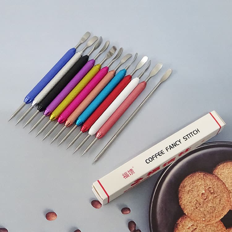 Coffee Latte Art Needle Stainless Steel Colorful Etching Stick Patterned Coffee Flower Needle Wooden Handle Milk Foam Pattern Hook Tool