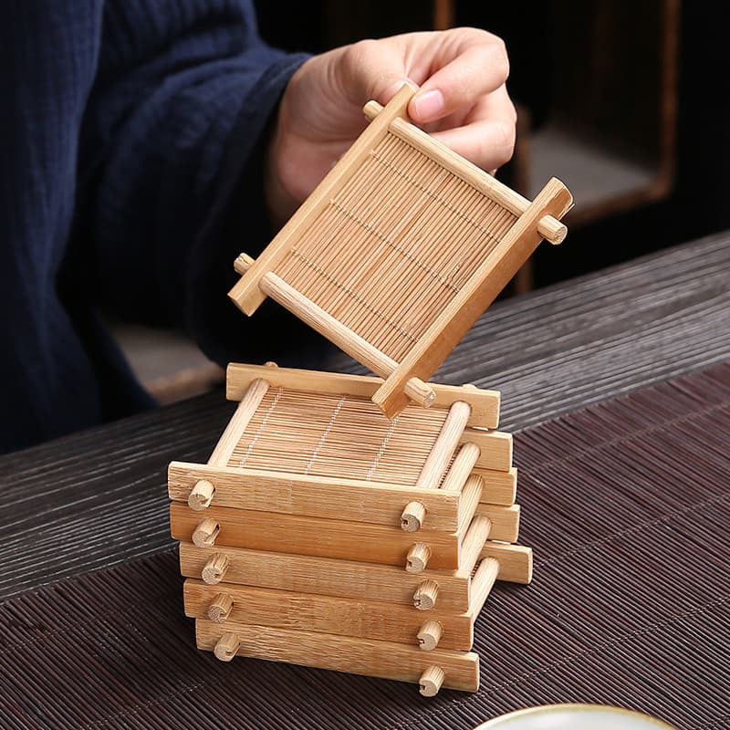 Bamboo Coaster, Tea Cup Holder, Tea Ceremony Accessories, Grid Mat, Heat Insulation Pad, Small Decoration, Wedding Decor, Pastry Mat