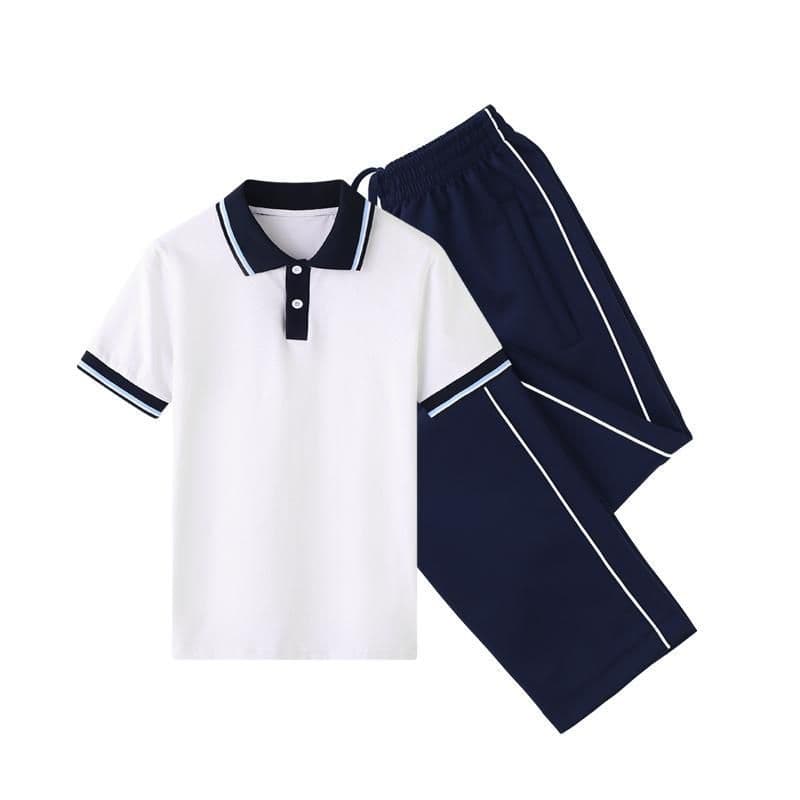 Middle school student uniform pants suit 2022 summer new college style sports pure cotton short-sleeved trousers middle and high school uniforms