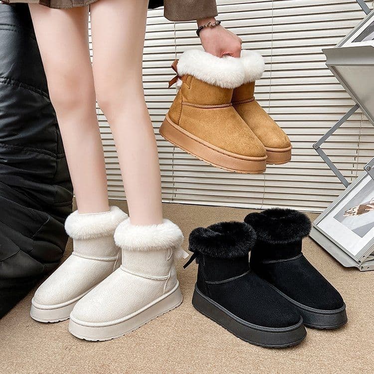 Fashionable Chunky Sole Versatile New Warm Cotton Shoes for Women 2025 Winter New Style Niche Fleece-Lined Thick Chestnut Black