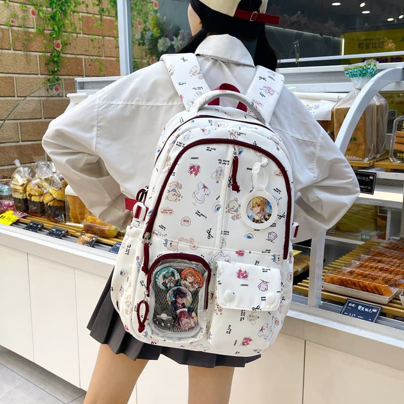 2026 New Trendy Korean Cartoon Backpack Women's Large Capacity Middle and High School Student School Bag Japanese Two-Dimensional Pain Bag