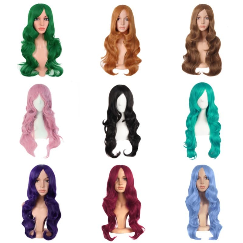 Amazon Cross-Border Wig with Side Bangs, Wavy Long Curls, COS Anime 60cm, Multiple Colors Available, Factory Wholesale