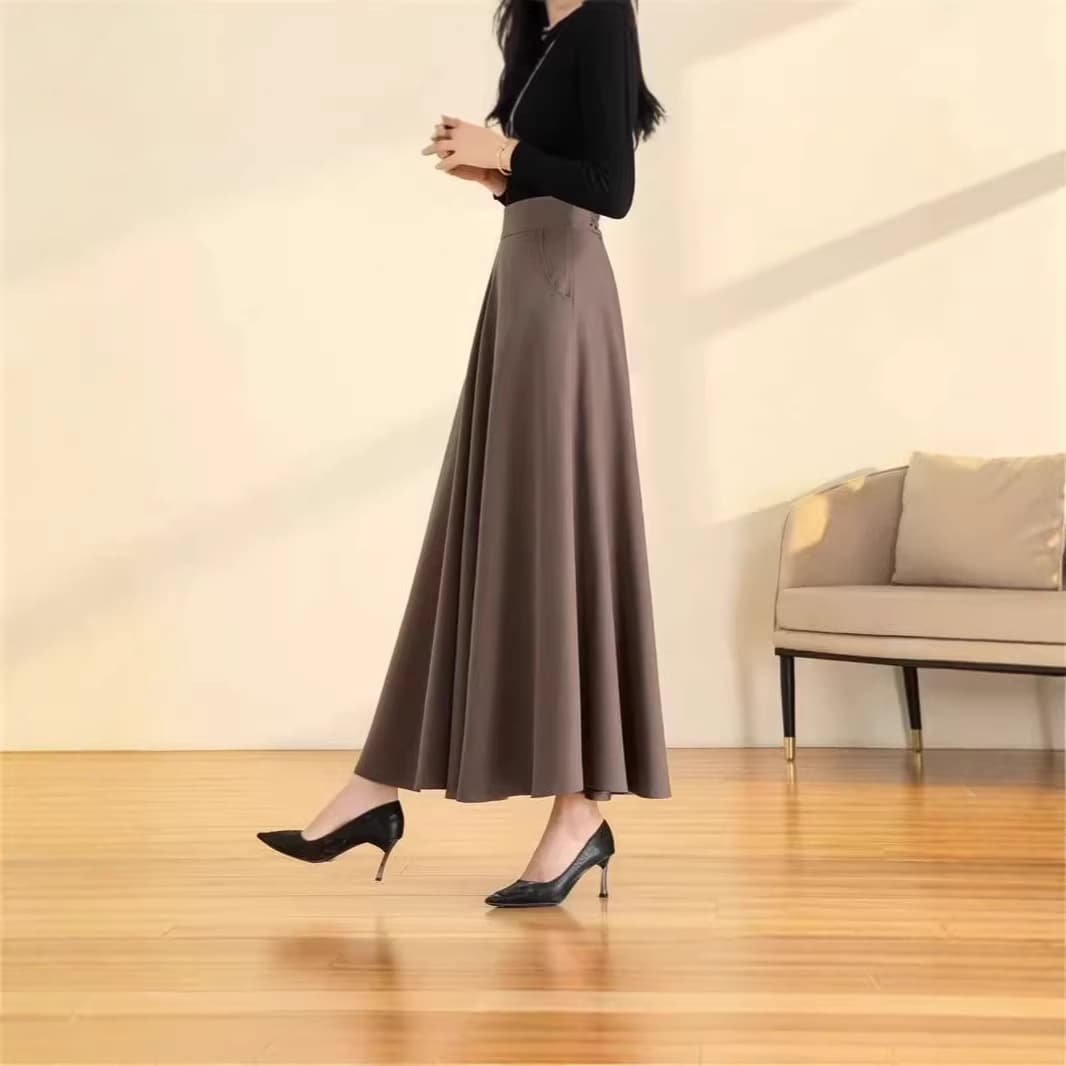 Channel Goods!!! Solid Color Autumn Skirt, Pleated Skirt for Square Dancing, Large Size Autumn and Winter Women's Skirt with Good Drape