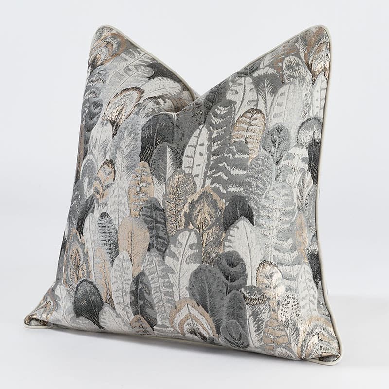 Modern Minimalist Light Luxury Silver Gray Feather Jacquard Throw Pillow Cover for Living Room Sofa High-End Cushion Cover Showroom Soft Decoration