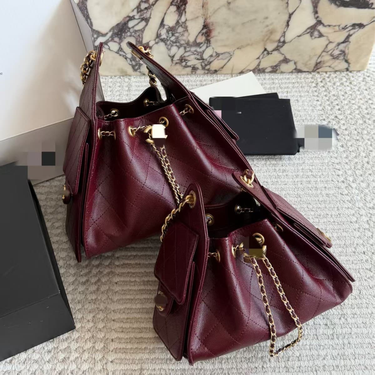 Foreign trade new style Xiaoxiangjia hobo bag hippie bag bucket bag caviar first layer cowhide large capacity single shoulder armpit