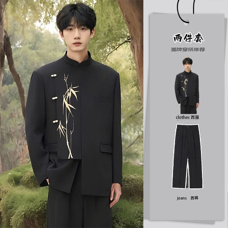 Spring and autumn new national style new Chinese style men's tunic suit high-end loose suit engagement college style suit suit