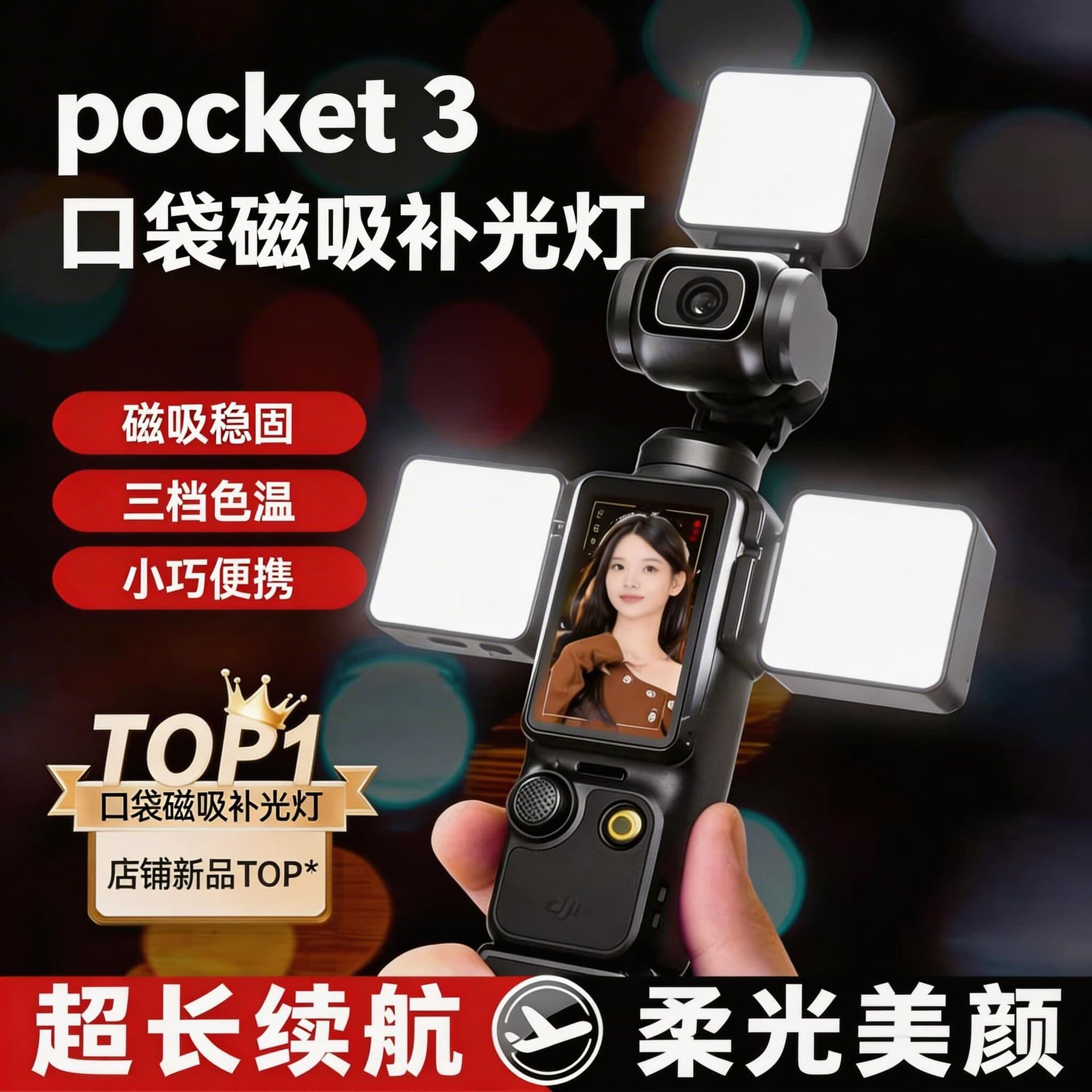 Suitable for pocket4 fill light DJI DJI pocket3 action camera mini magnetic pocket portable